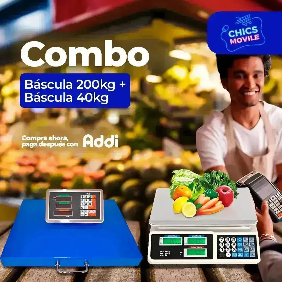 Combo De Balanzas Negocio Balanza Bascula Inalambrica 200kg + Balanza Liquidadora Electrónica 40kg Digital Gramo En Gramo ⚖️ - Chics Movile