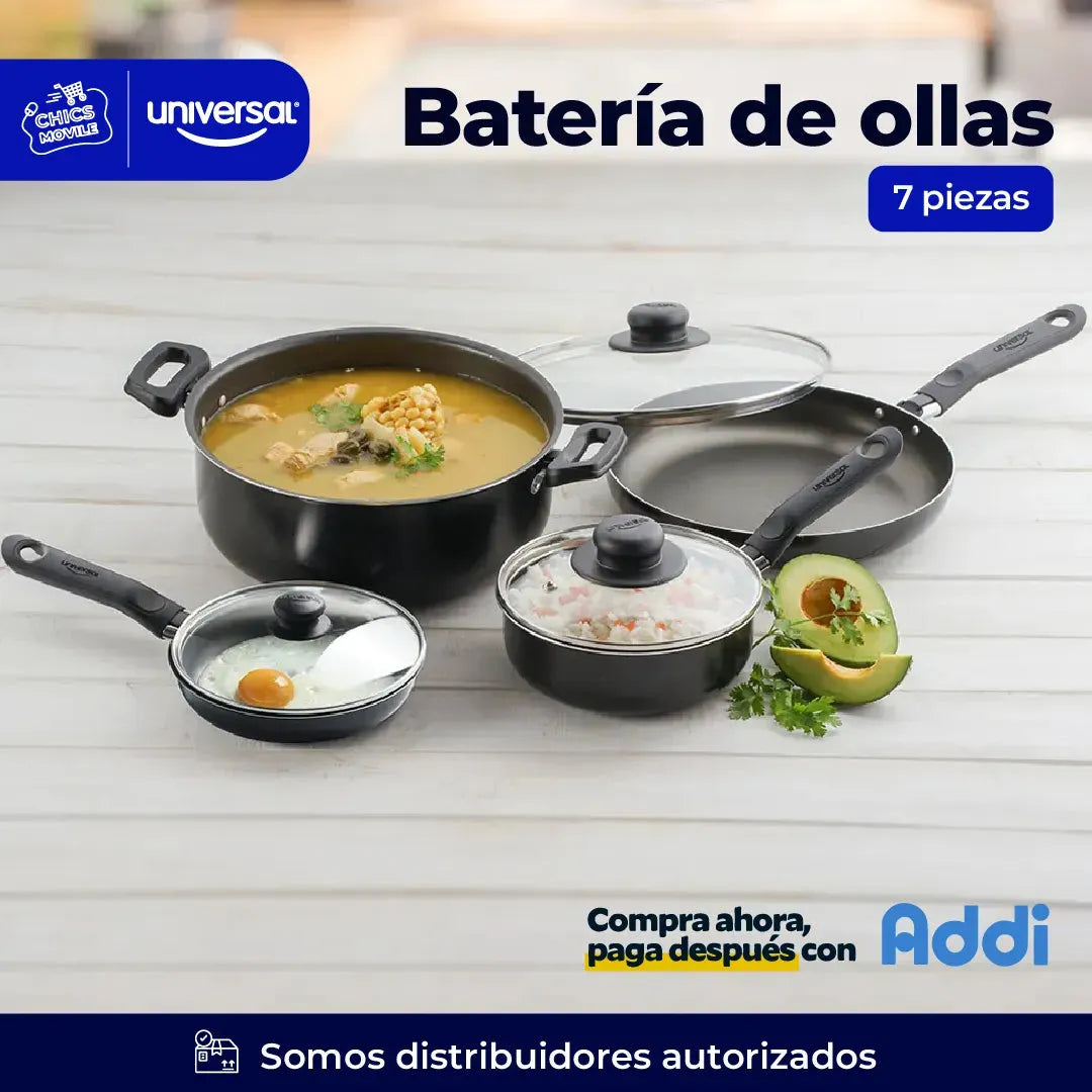 Juego De Ollas Universal 7 Piezas Antiadherente Color Negro 🍲🍚 - Chics Movile