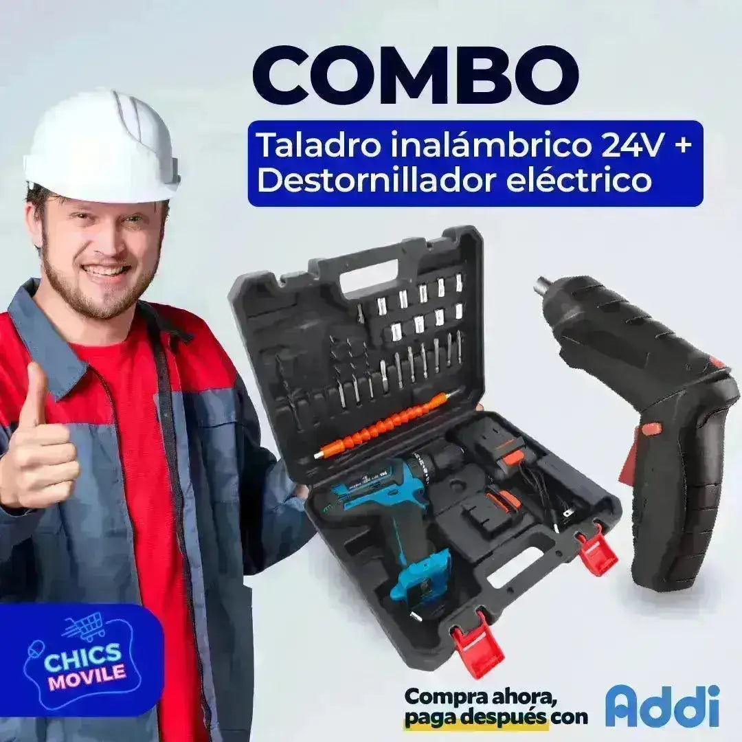 Taladro Inalámbrico Makita Doble Bateria 24v Con 25 Accesorios 👷 + Destornillador Inalambrico Electrico Recargable - Chics Movile