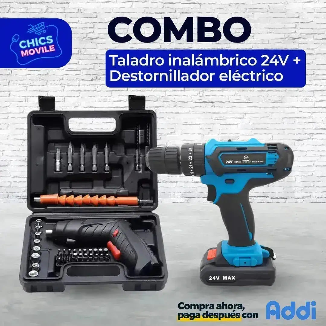 Taladro Inalámbrico Makita Doble Bateria 24v Con 25 Accesorios 👷 + Destornillador Inalambrico Electrico Recargable - Chics Movile