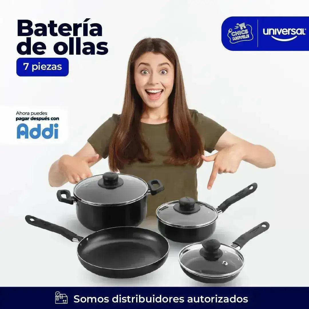 Juego De Ollas Universal 7 Piezas Antiadherente Color Negro 🍲🍚 - Chics Movile