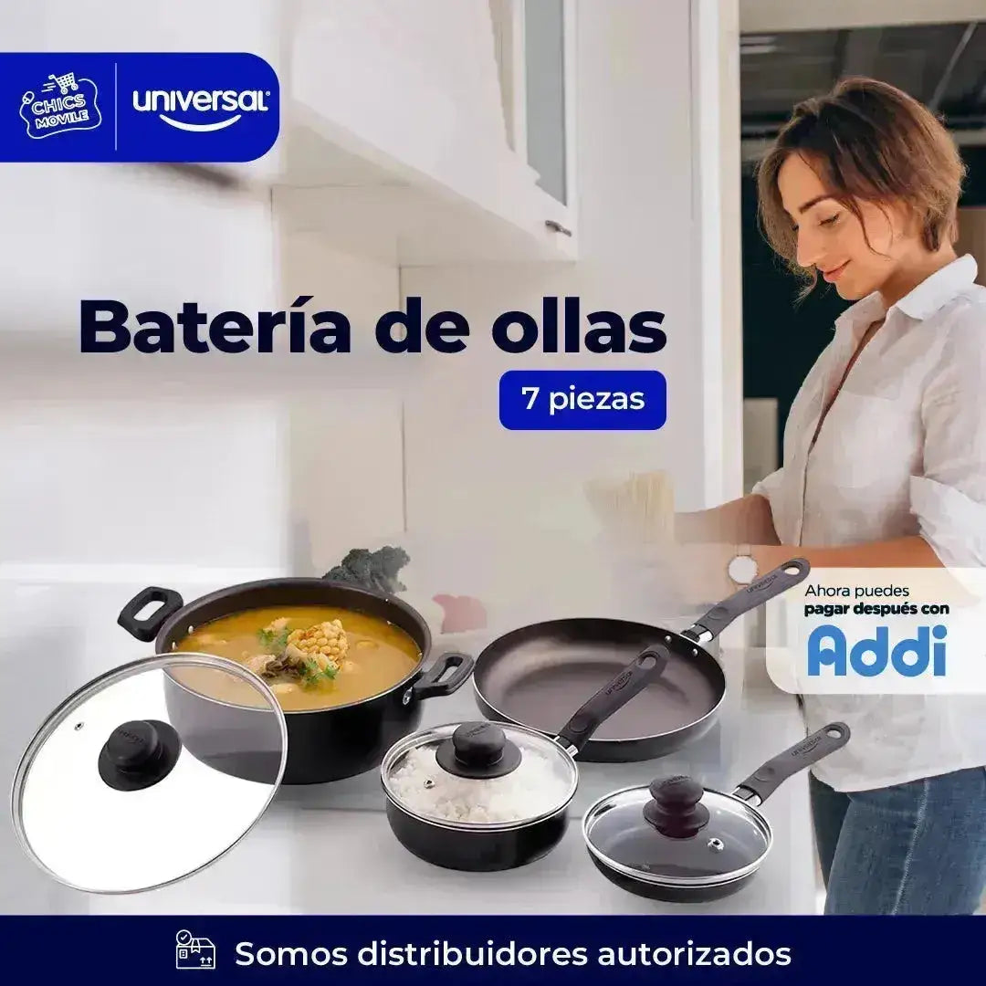 Juego De Ollas Universal 7 Piezas Antiadherente Color Negro 🍲🍚 - Chics Movile