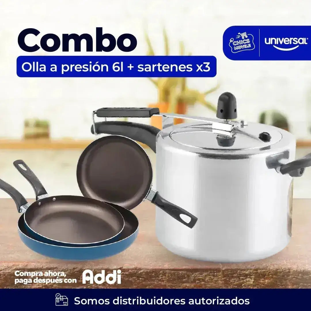 Combo UNIVERSAL Olla a Presión 6Lts + Sartenes X 3 Unidades 👨🍳🍳 - Chics Movile