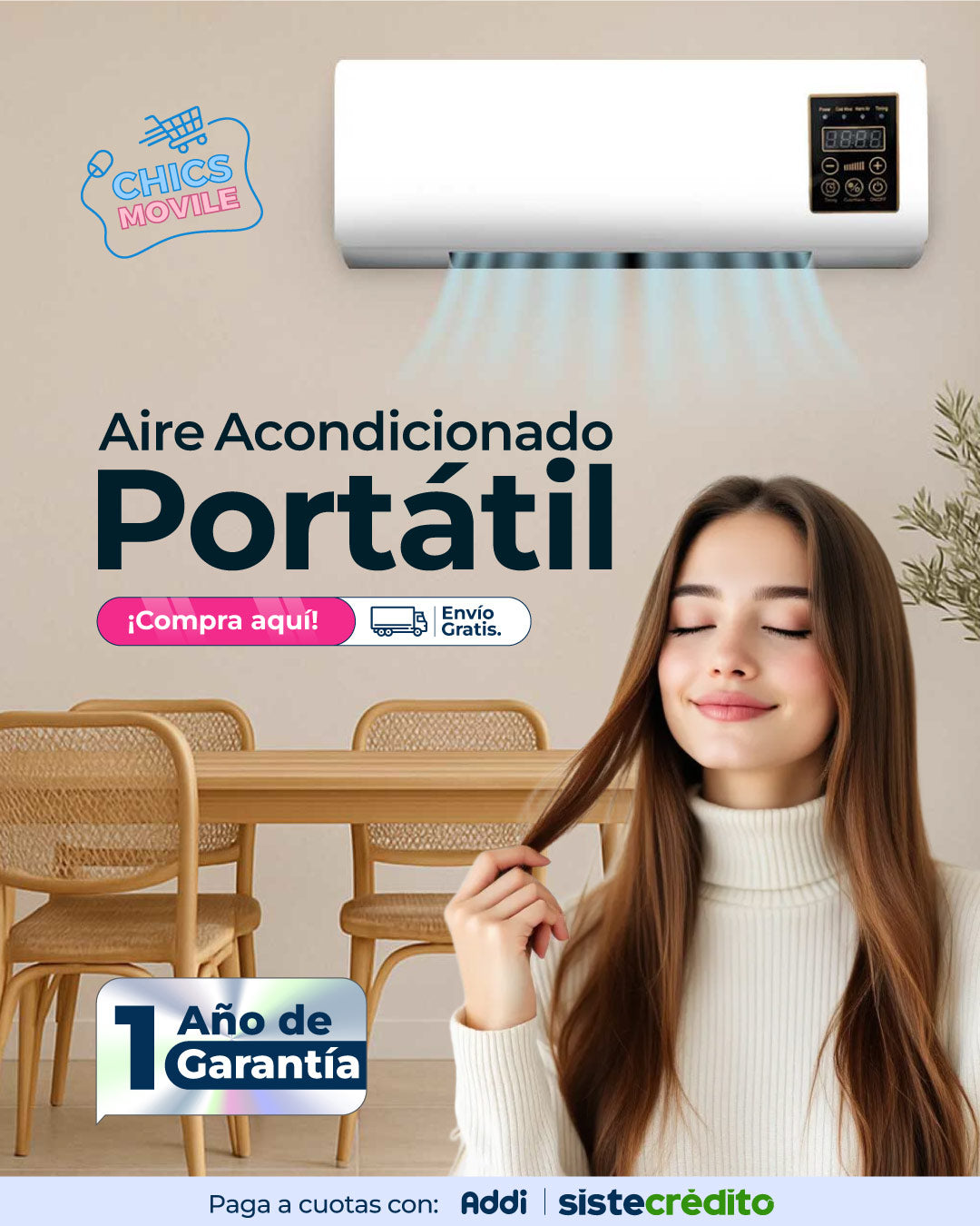 Aire Acondicionado Portátil 2 en 1 de Pared