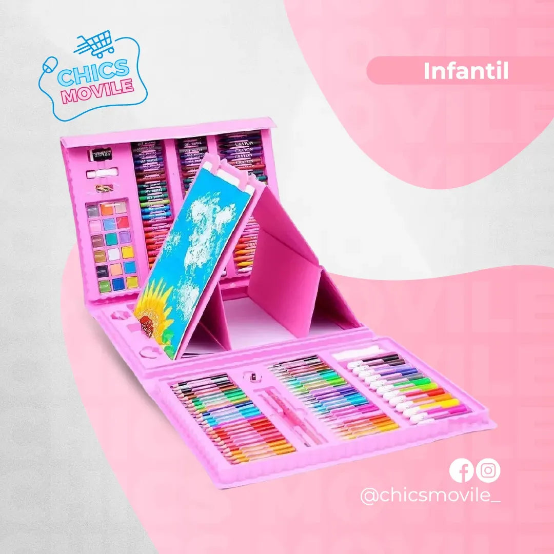 Set De Arte Maleta 208 Piezas Para Niños Creatividad Dibujo 🎨🖼️ - Chics Movile