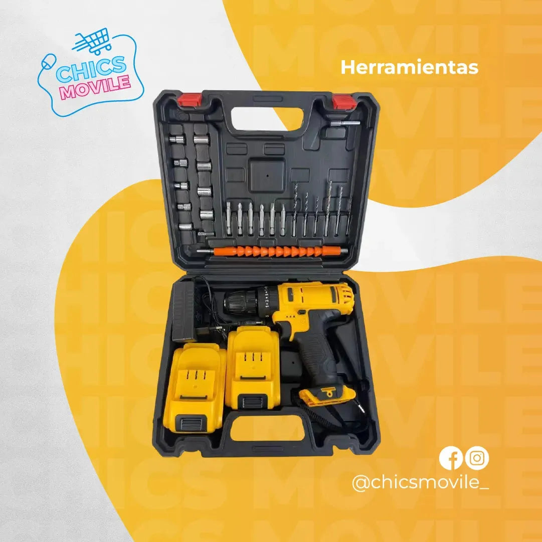 Taladro Atornillador Inalámbrico 24V Doble Bateria + 25 Accesorios - Chics Movile