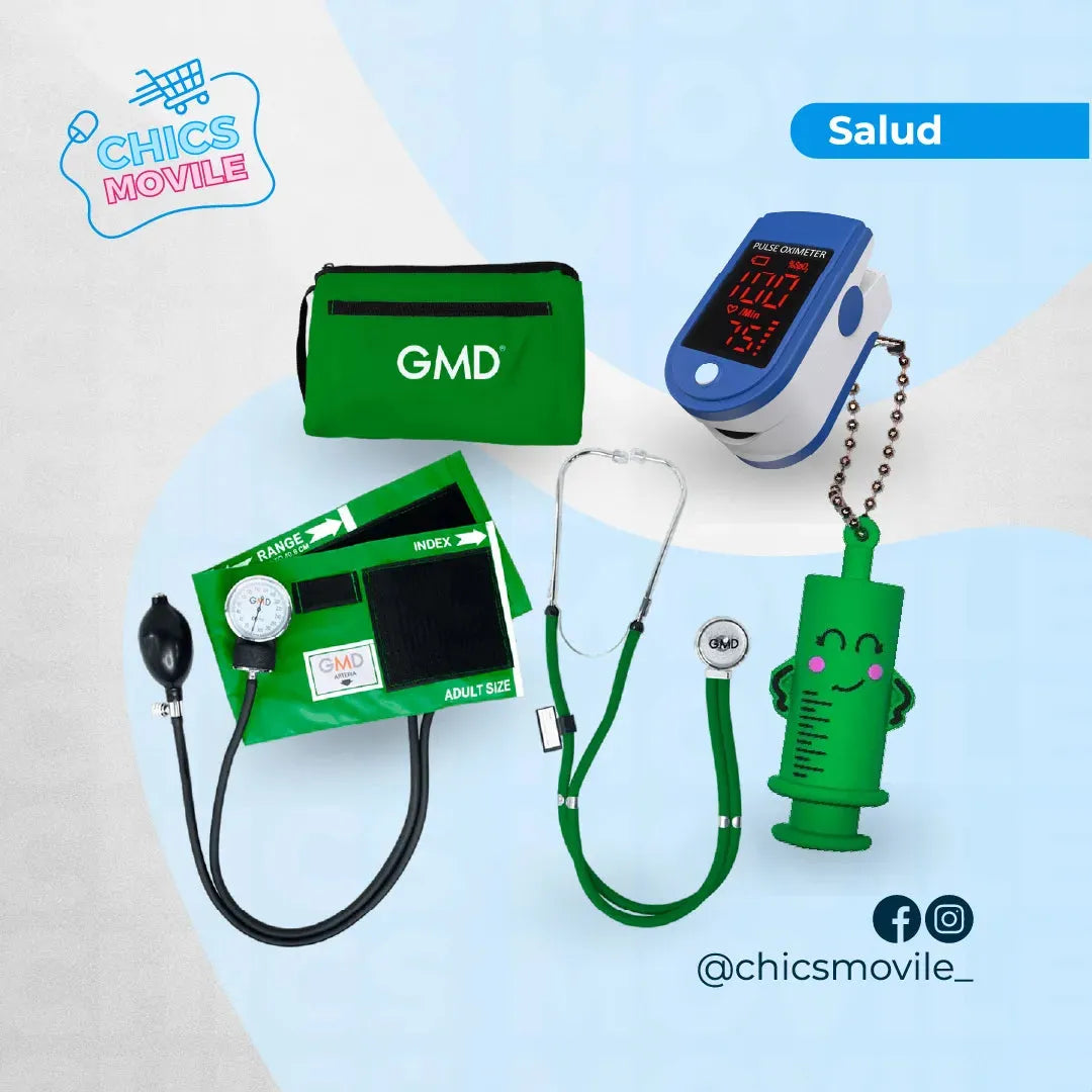 Kit Esencial de Enfermeria: Tensiometro Manual + Fonendoscopio + Oximetro + Rompe Ampollas 💊⚕️ - Chics Movile