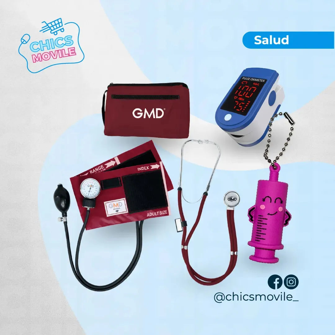 Kit Esencial de Enfermeria: Tensiometro Manual + Fonendoscopio + Oximetro + Rompe Ampollas 💊⚕️ - Chics Movile