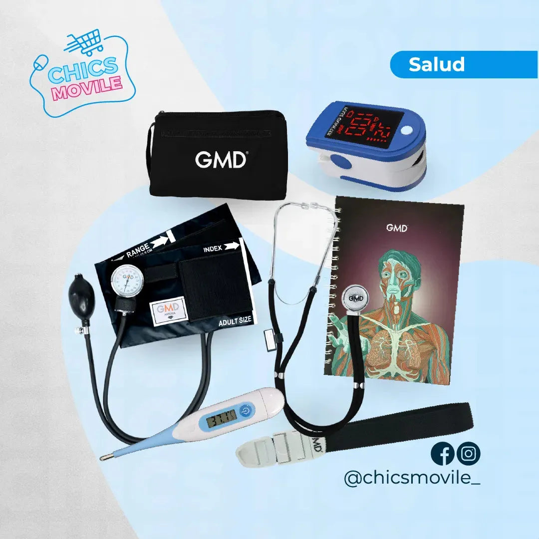 Kit de enfermería GMD Tensiómetro, Fonendoscopio + Oxímetro + Termómetro + Torniquete Elástico + Cuaderno GMD ✅🧑⚕️ - Chics Movile