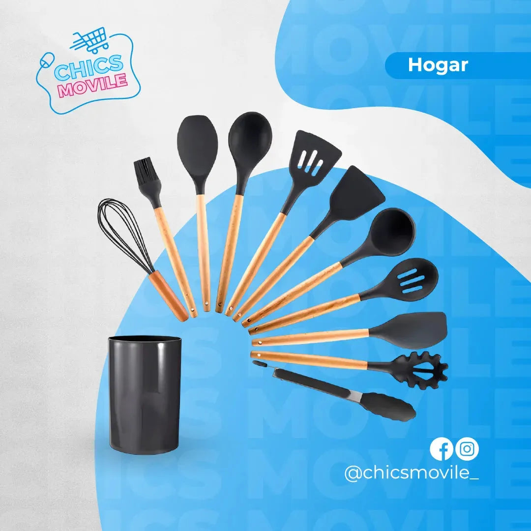 Set 12 Utensilios De Cocina Silicona Resistente Calor 👨🍳🍳 - Chics Movile