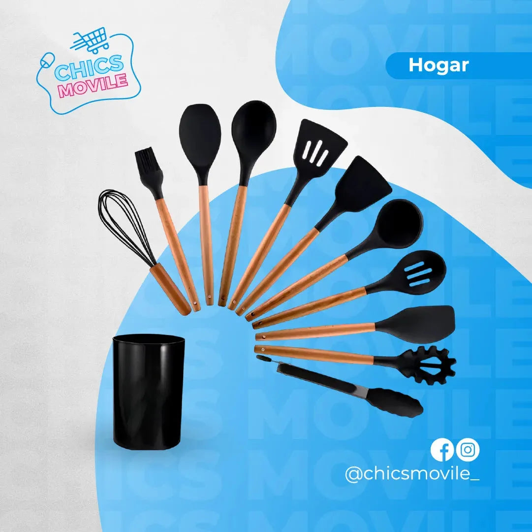 Set 12 Utensilios De Cocina Silicona Resistente Calor 👨🍳🍳 - Chics Movile