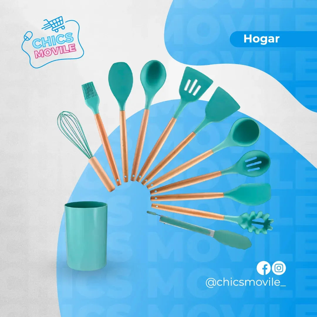 Set 12 Utensilios De Cocina Silicona Resistente Calor 👨🍳🍳 - Chics Movile
