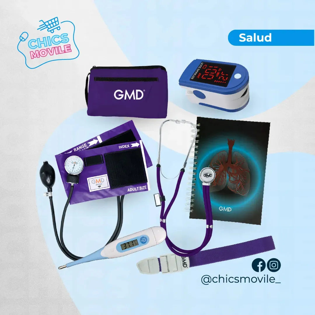 Kit de enfermería GMD Tensiómetro, Fonendoscopio + Oxímetro + Termómetro + Torniquete Elástico + Cuaderno GMD ✅🧑⚕️ - Chics Movile