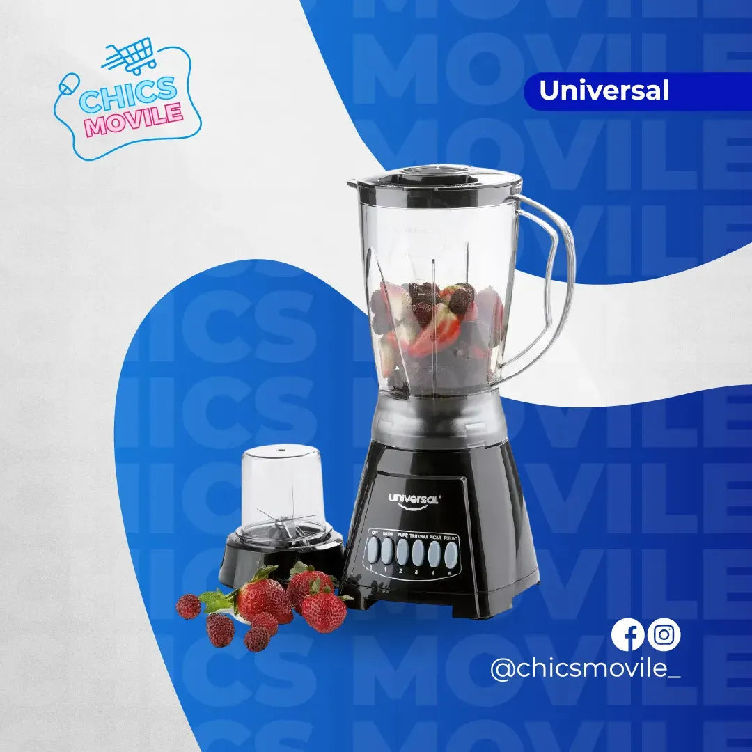 Licuadora UNIVERSAL Vaso Plastico + Picatodo Negra 🍓🍊🫛 - Chics Movile