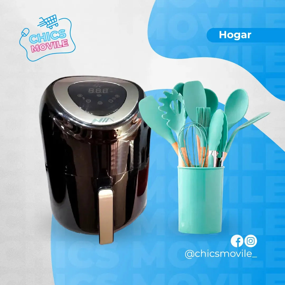 Combo De Cocina Para Mamá, Air Fryer de 2.5 Litros + Utencilios De Cocina 12 Piezas En Silicona 😍👪 - Chics Movile