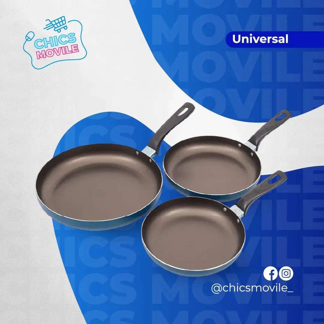 Juego De Sartenes X3 Universal Mass Color Azul 🍳🥘 - Chics Movile