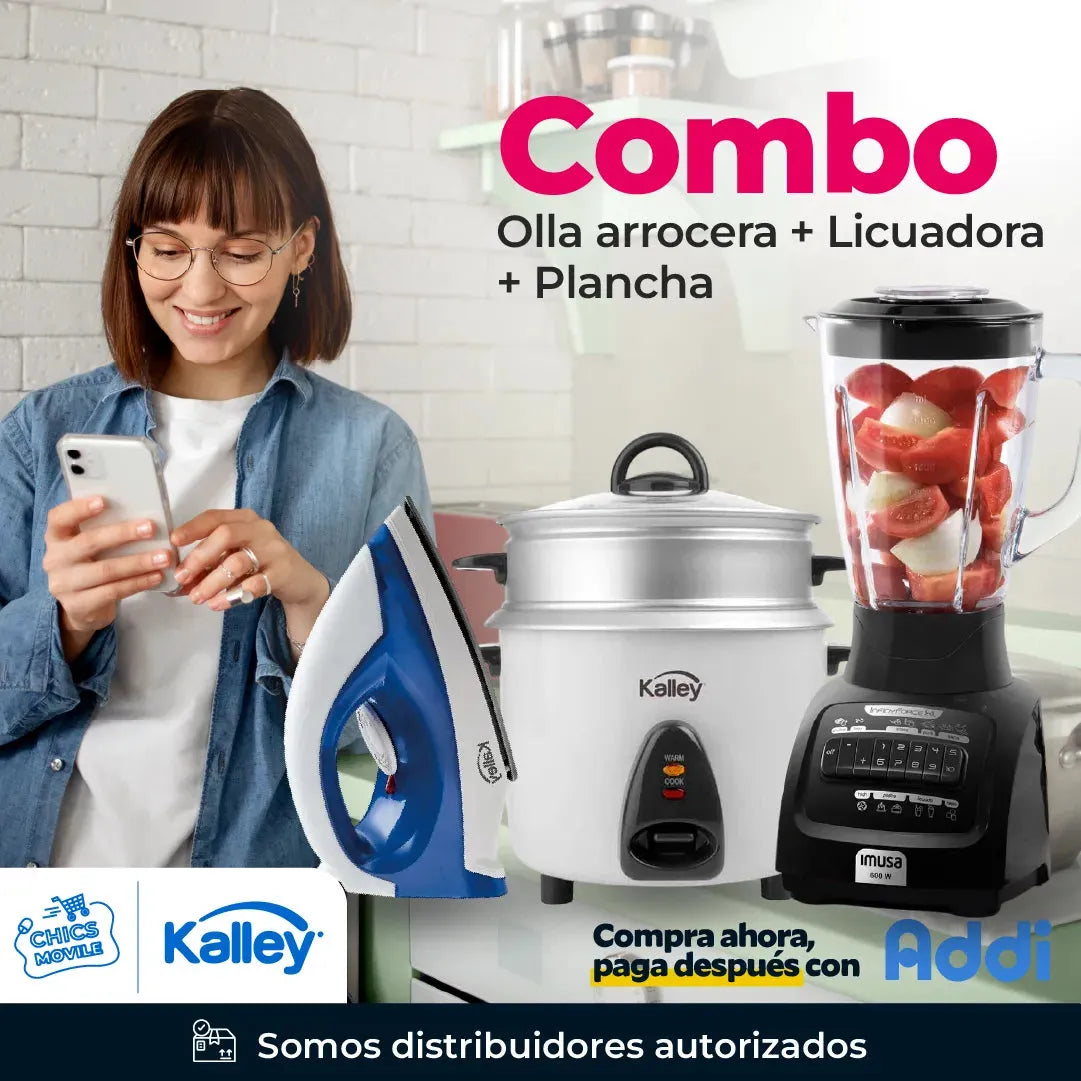 Combo Licuadora Imusa + Plancha + Olla Arrocera Kalley ✅🏠🧥 - Chics Movile
