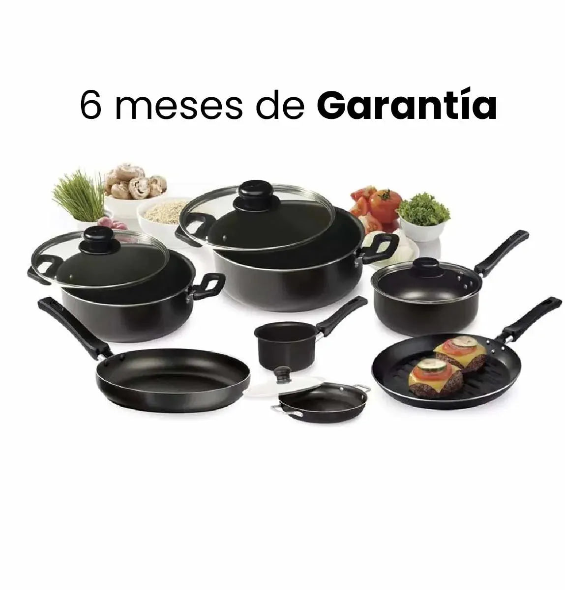 Juego De Ollas Universal 11 Piezas Antiadherente Color Negro 🍲🍚 - Chics Movile