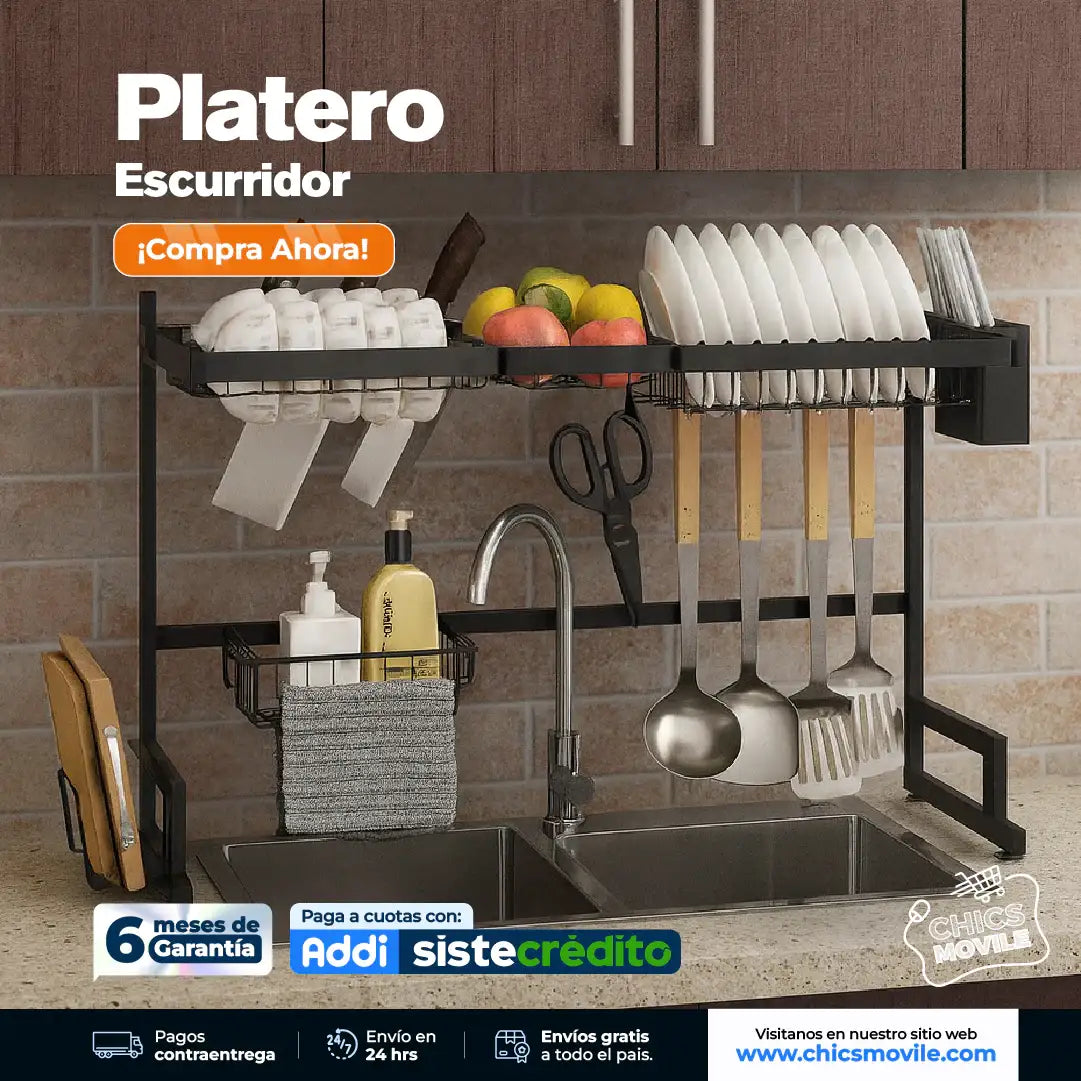 Escurridor de Platos de Dos Niveles en Acero Inoxidable