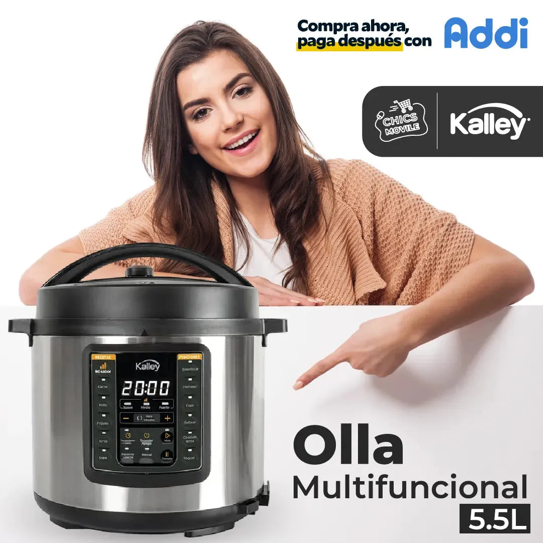 Olla Multifuncional KALLEY 5.5litros K-omp Plateado 🍗👨🏻🍳🍅 - Chics Movile