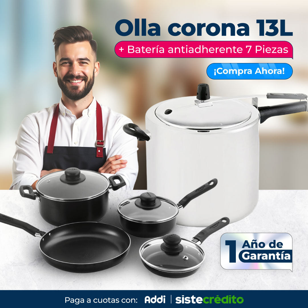 Combo: Batería Antiadherente 7 Piezas + Olla a Presión 13L UNIVERSAL