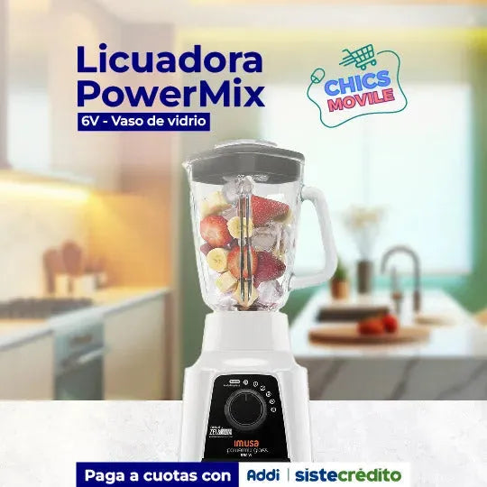 Licuadora IMUSA Powermix 5 Velocidades con Vaso de Vidrio Blanca - Chics Movile