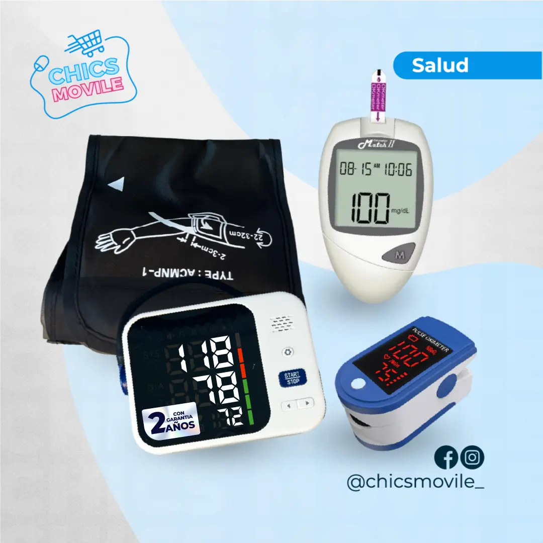 Tensiómetro Digital de Brazo + Oxímetro + Glucómetro