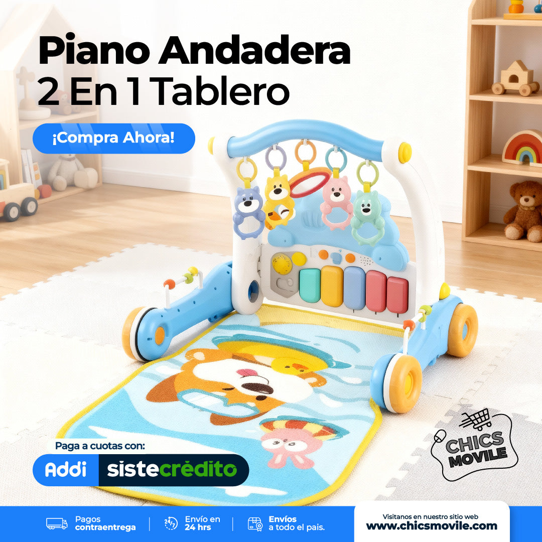 Piano Andadera 2 en 1 con Tablero de Actividades – Caminador Musical para Bebés