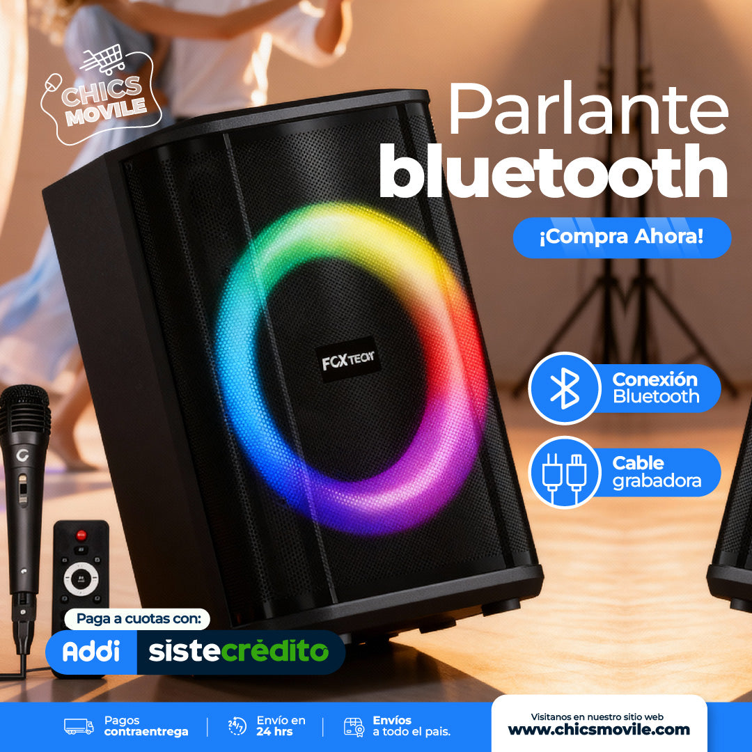 Parlante Bluetooth con Luces LED – Sonido Potente + Micrófono y Control Remoto