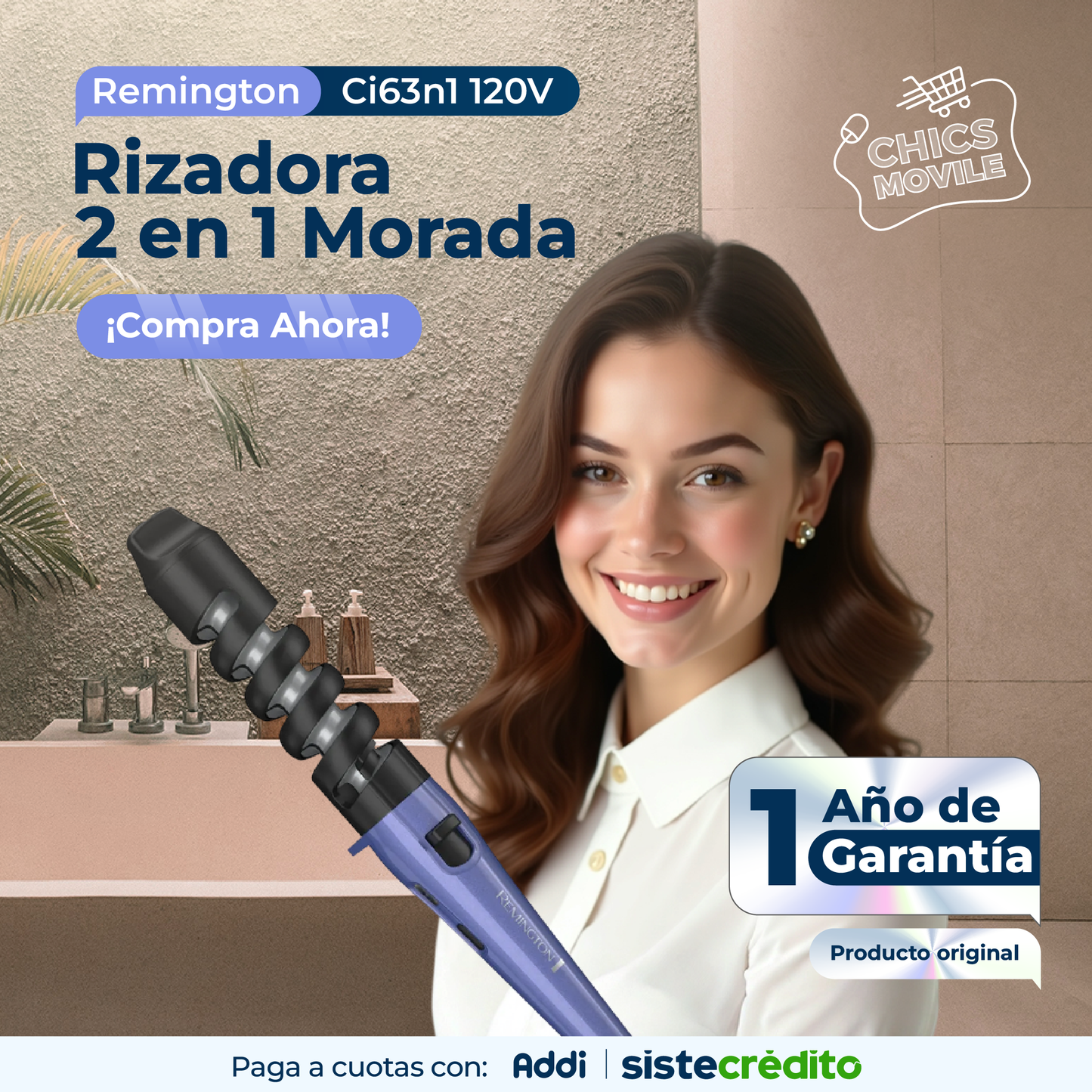 Rizador Remington 2 En 1, Morado Ci63n1 120v