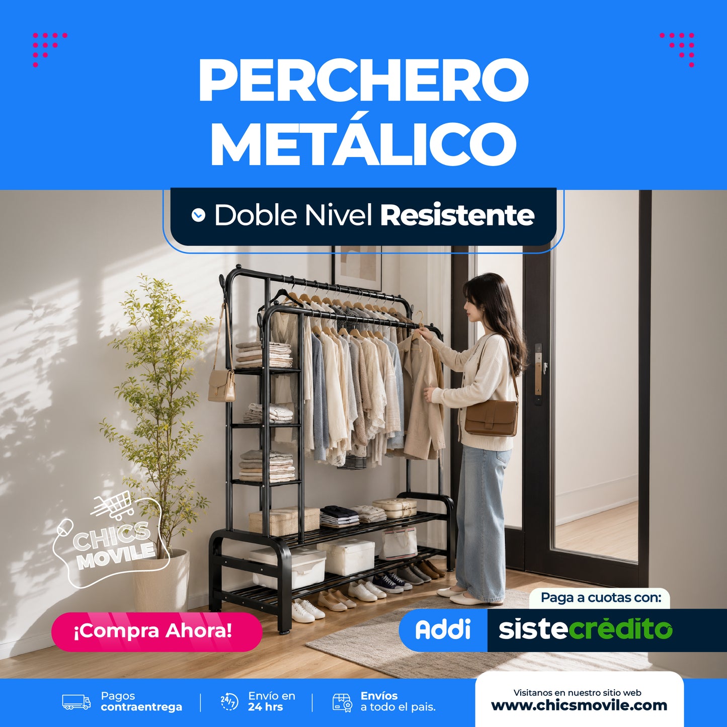 Perchero Zapatero doble Multifuncional 48 Kg. Alta resistencia.