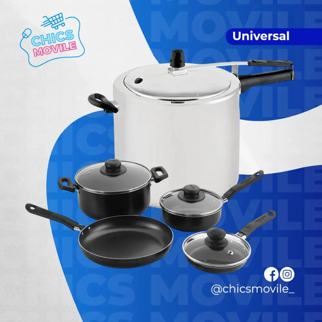 Combo: Batería Antiadherente 7 Piezas + Olla a Presión 13L UNIVERSAL