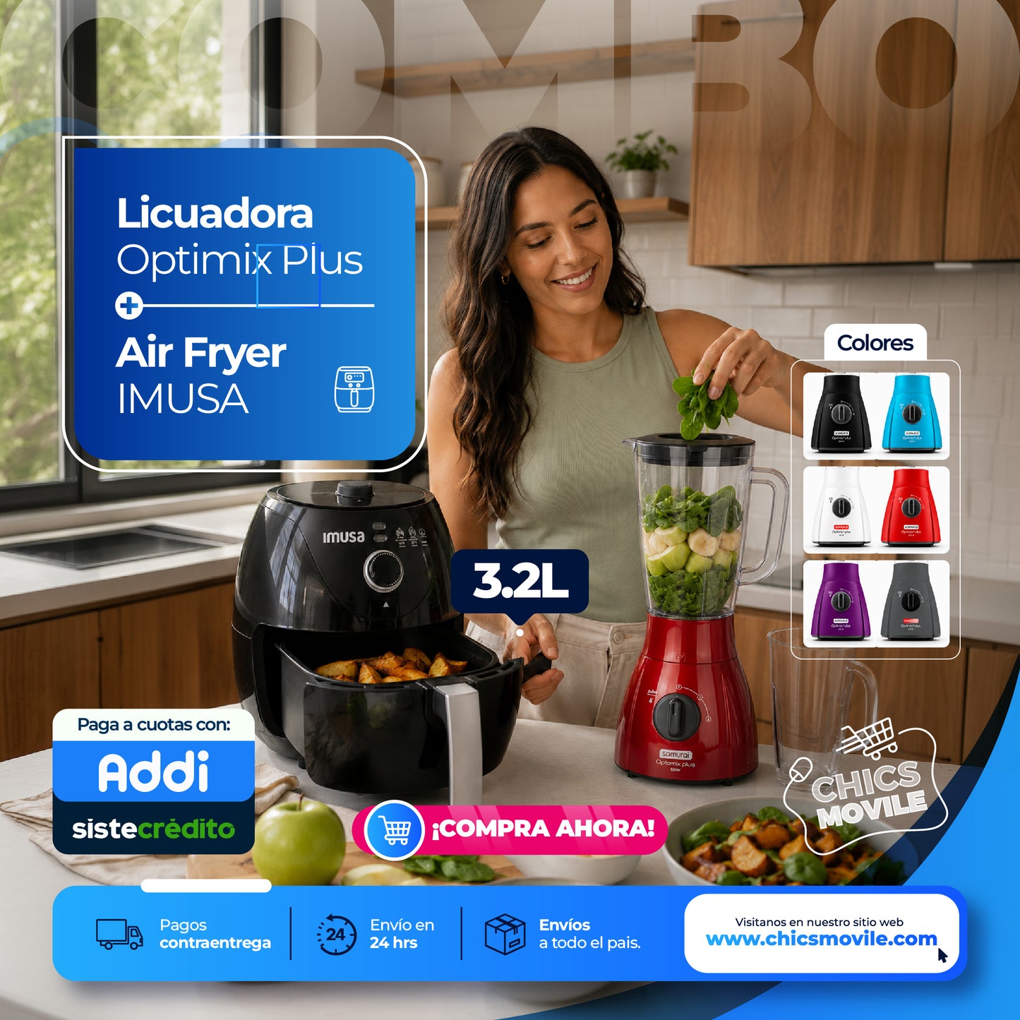 Combo Cocina Licuadora Optimix Plus + Freidora de aire imusa