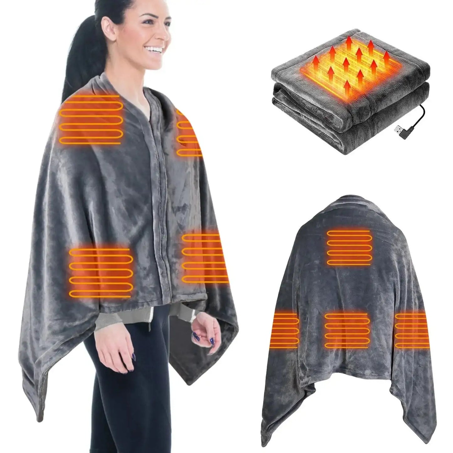 Manta Térmica Eléctrica con Poncho y Cremallera