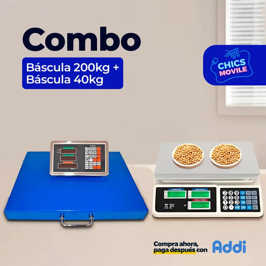 Combo De Balanzas Negocio Balanza Bascula Inalambrica 200kg + Balanza Liquidadora Electrónica 40kg Digital Gramo En Gramo ⚖️ - Chics Movile