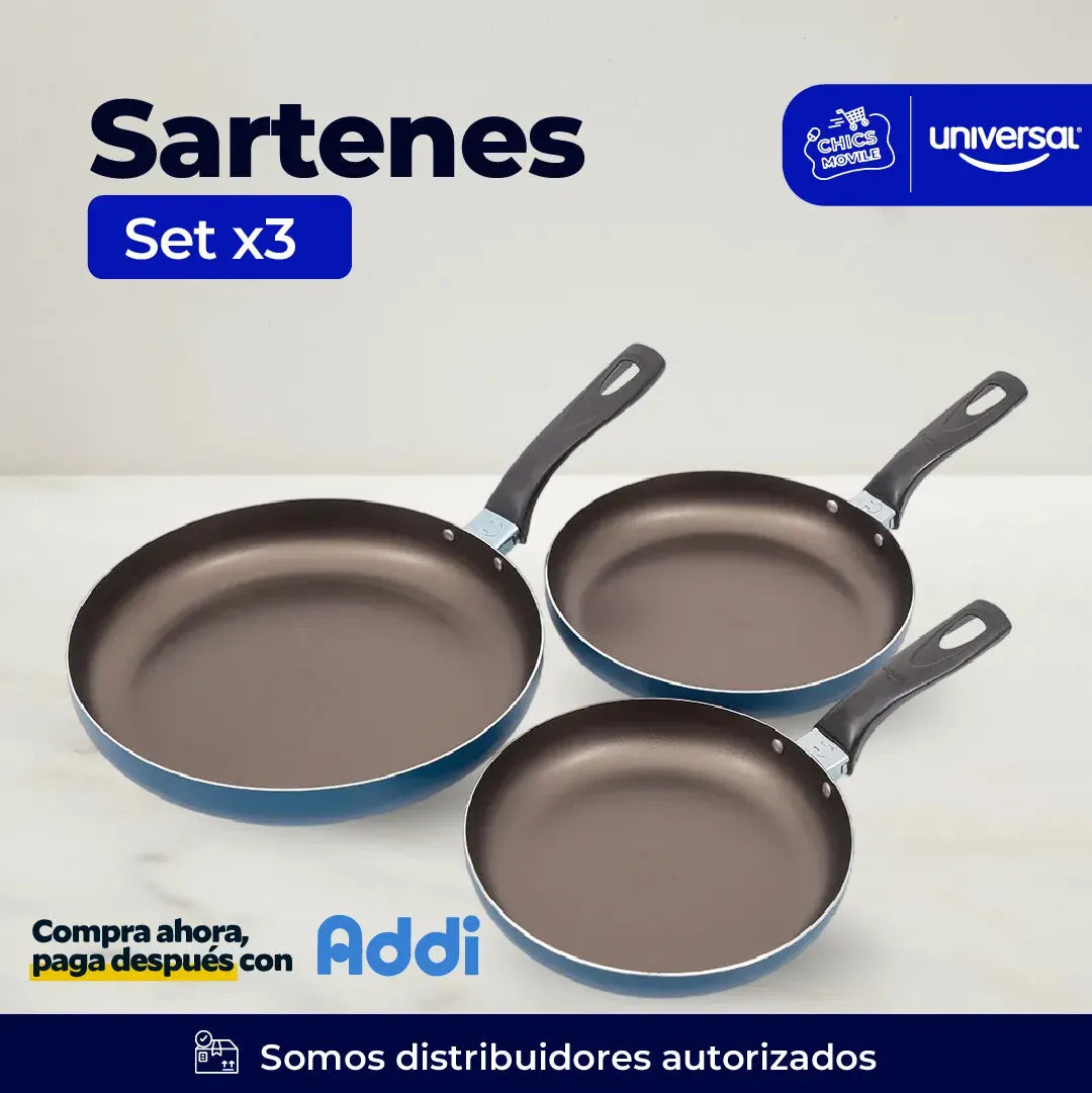 Juego De Sartenes X3 Universal Mass Color Azul 🍳🥘 - Chics Movile