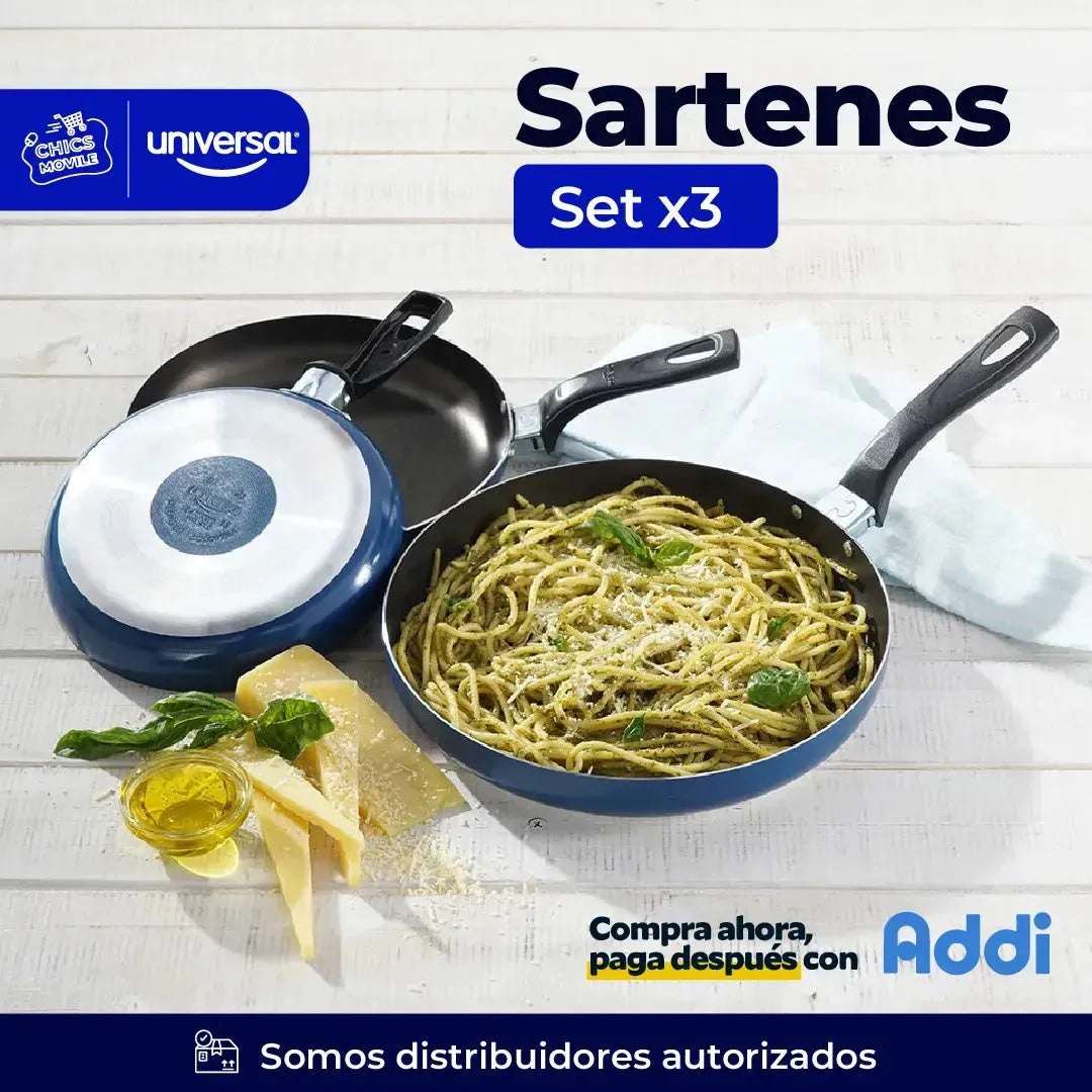 Juego De Sartenes X3 Universal Mass Color Azul 🍳🥘 - Chics Movile