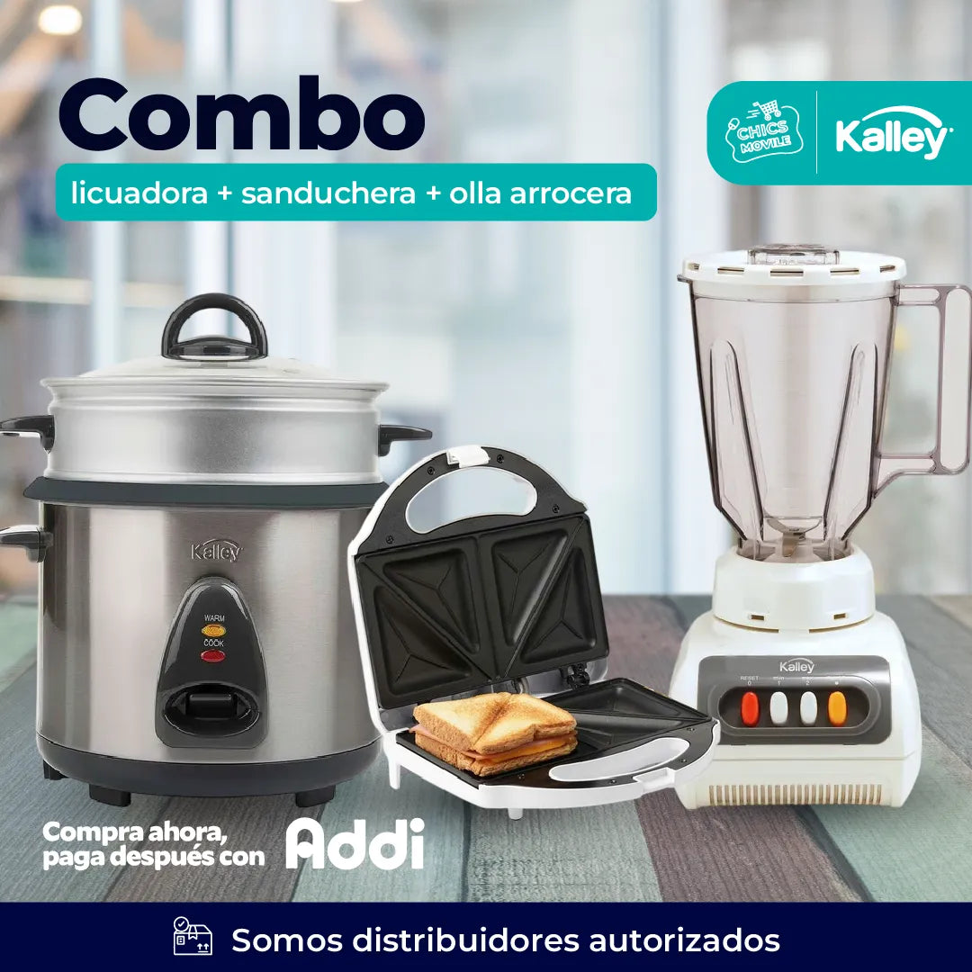 Combo KALLEY Olla Arrocera 10 Tazas + Licuadora + Sanduchera ☕️🥪🍚