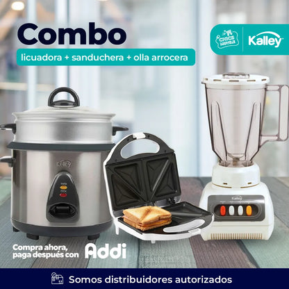 Combo KALLEY Olla Arrocera 10 Tazas + Licuadora + Sanduchera ☕️🥪🍚