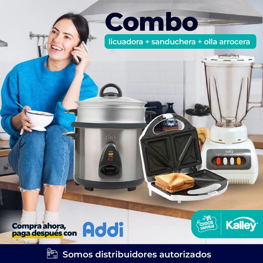 Combo KALLEY Olla Arrocera 10 Tazas + Licuadora + Sanduchera ☕️🥪🍚