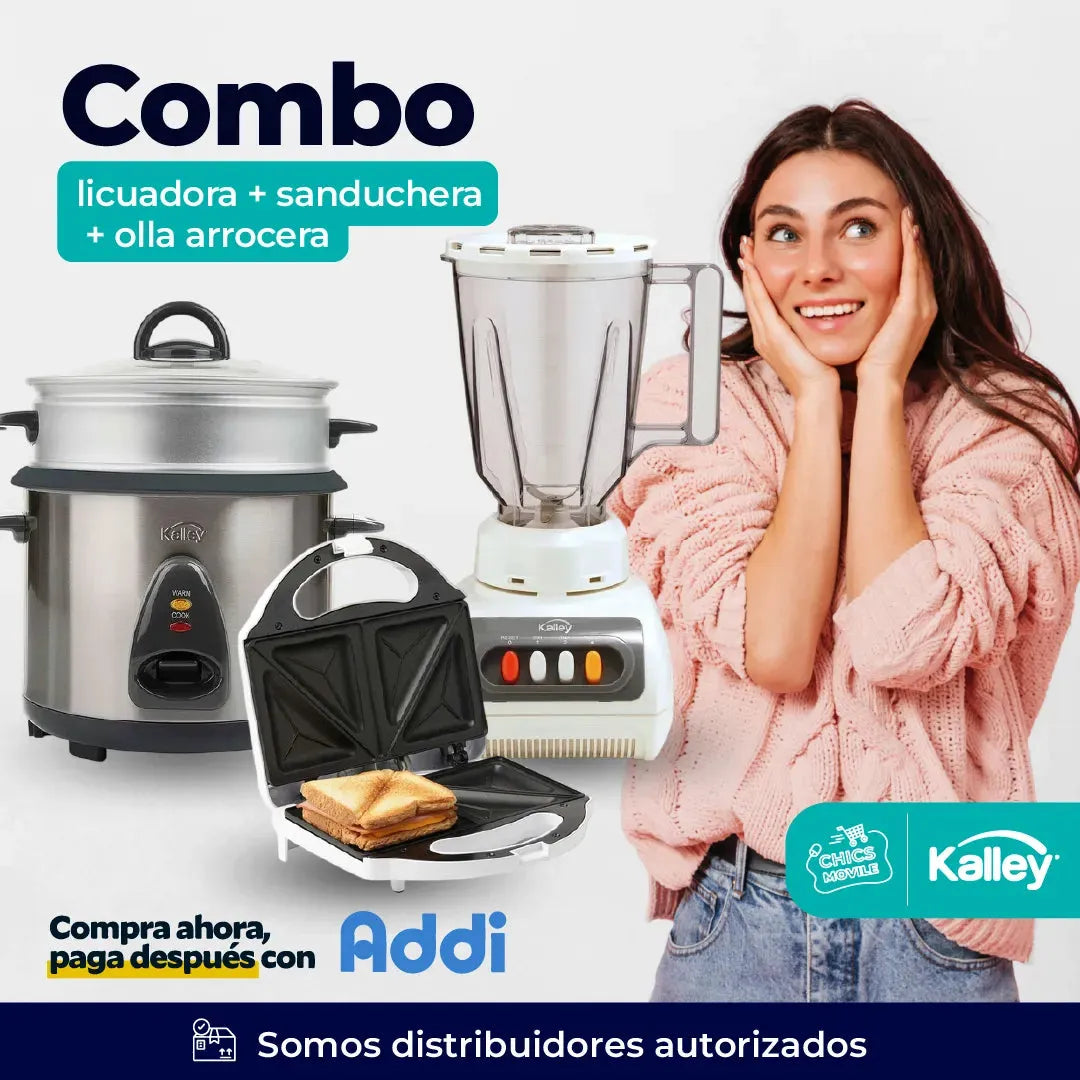 Combo KALLEY Olla Arrocera 10 Tazas + Licuadora + Sanduchera ☕️🥪🍚