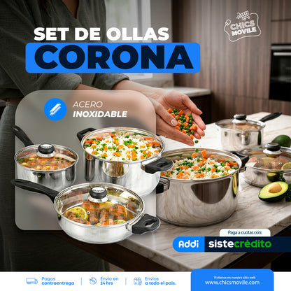 Batería de ollas por 5 Piezas Corona