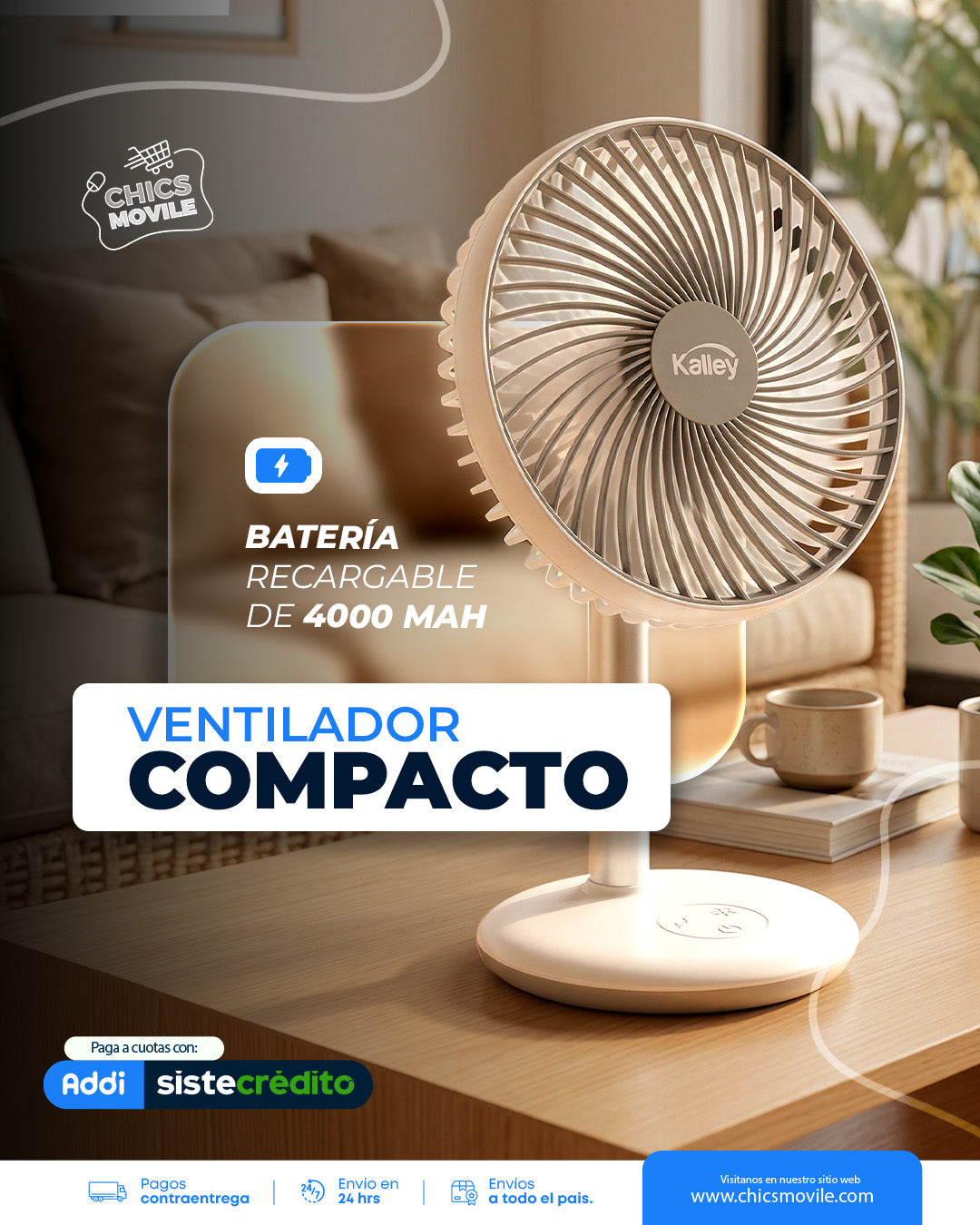 Ventilador Recargable de Mesa Kalley