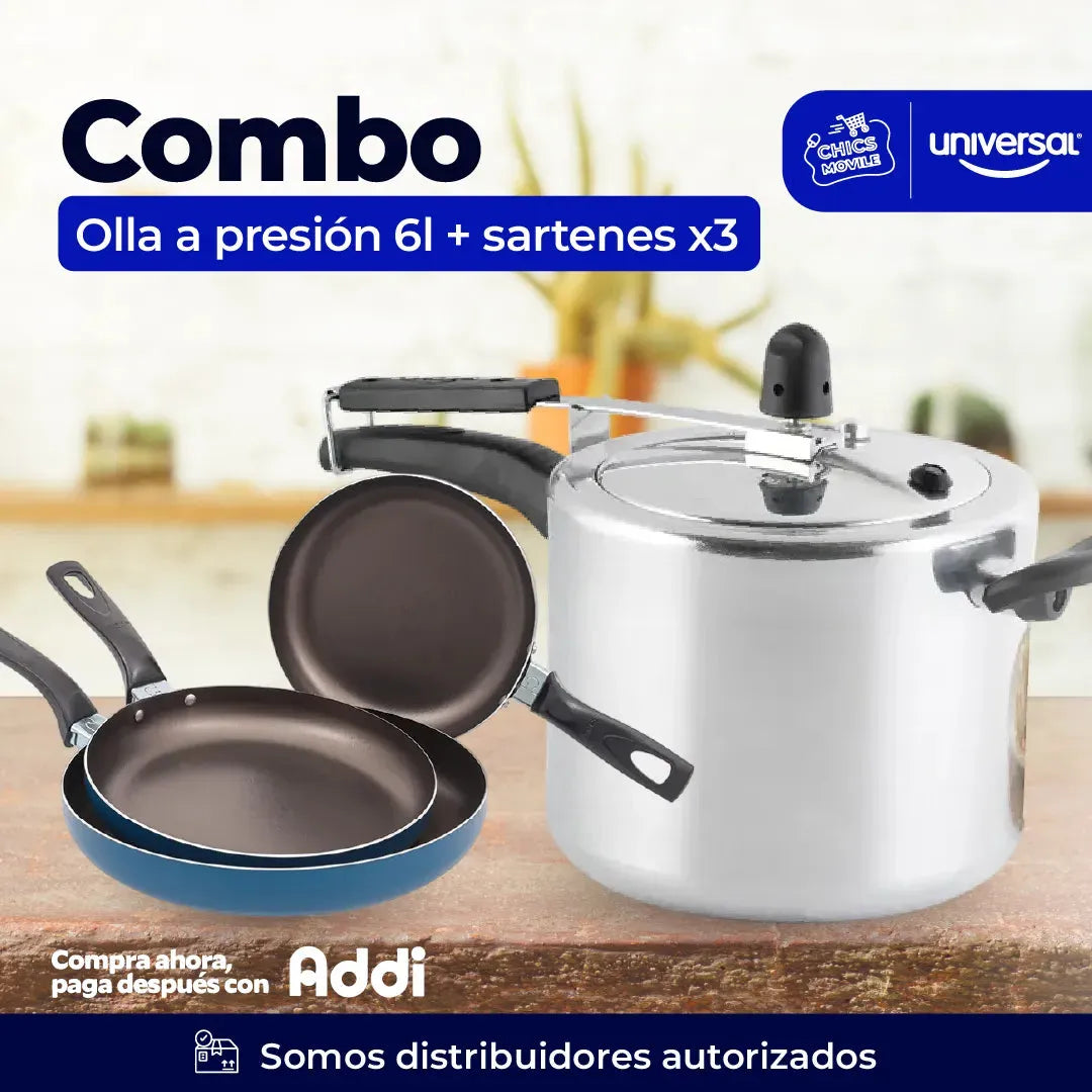Combo UNIVERSAL Olla a Presión 6Lts + Sartenes X 3 Unidades 👨‍🍳🍳 - Chics Movile