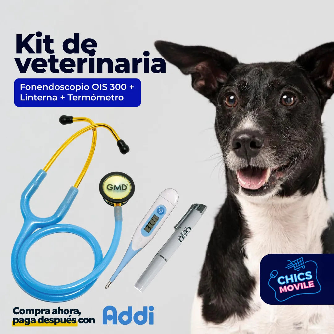 Kit esencial de veterinaria Fonendoscopio OIS 300 + Termómetro digital + Linterna de diagnóstico - Chics Movile