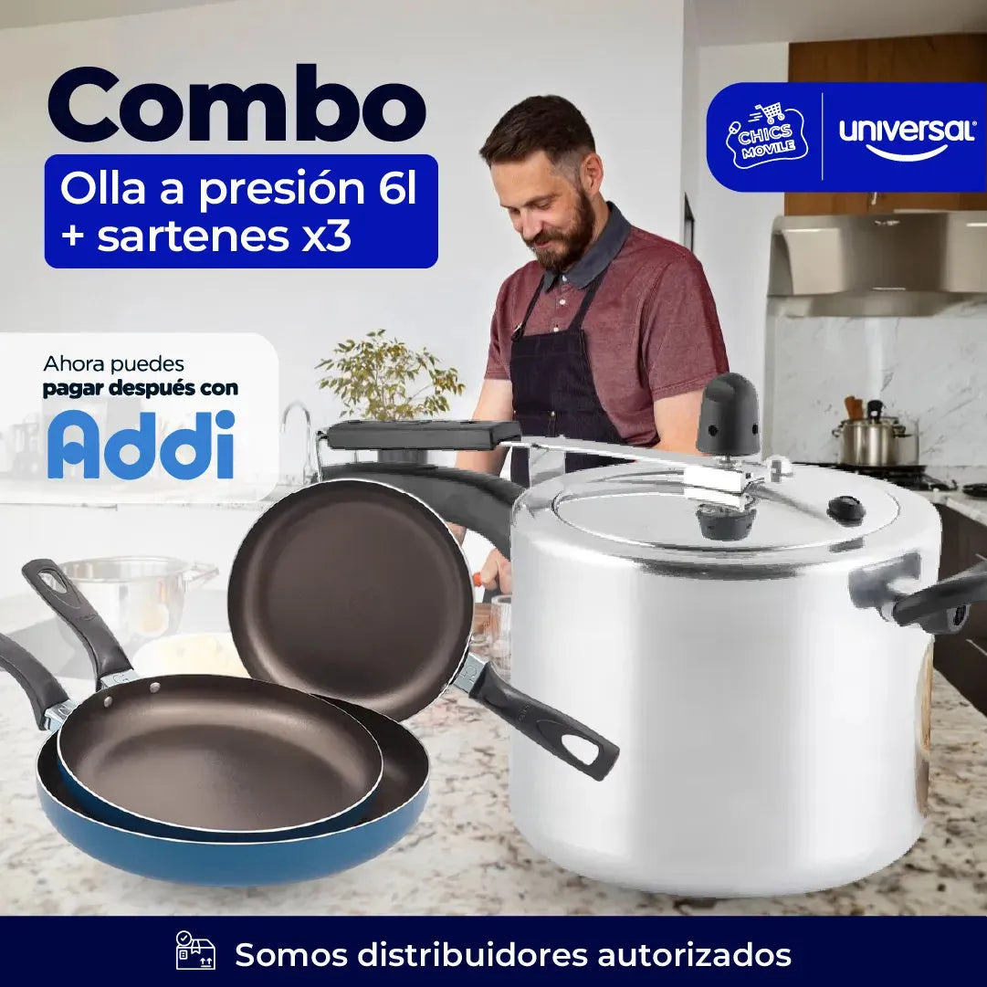 Combo UNIVERSAL Olla a Presión 6Lts + Sartenes X 3 Unidades 👨‍🍳🍳 - Chics Movile