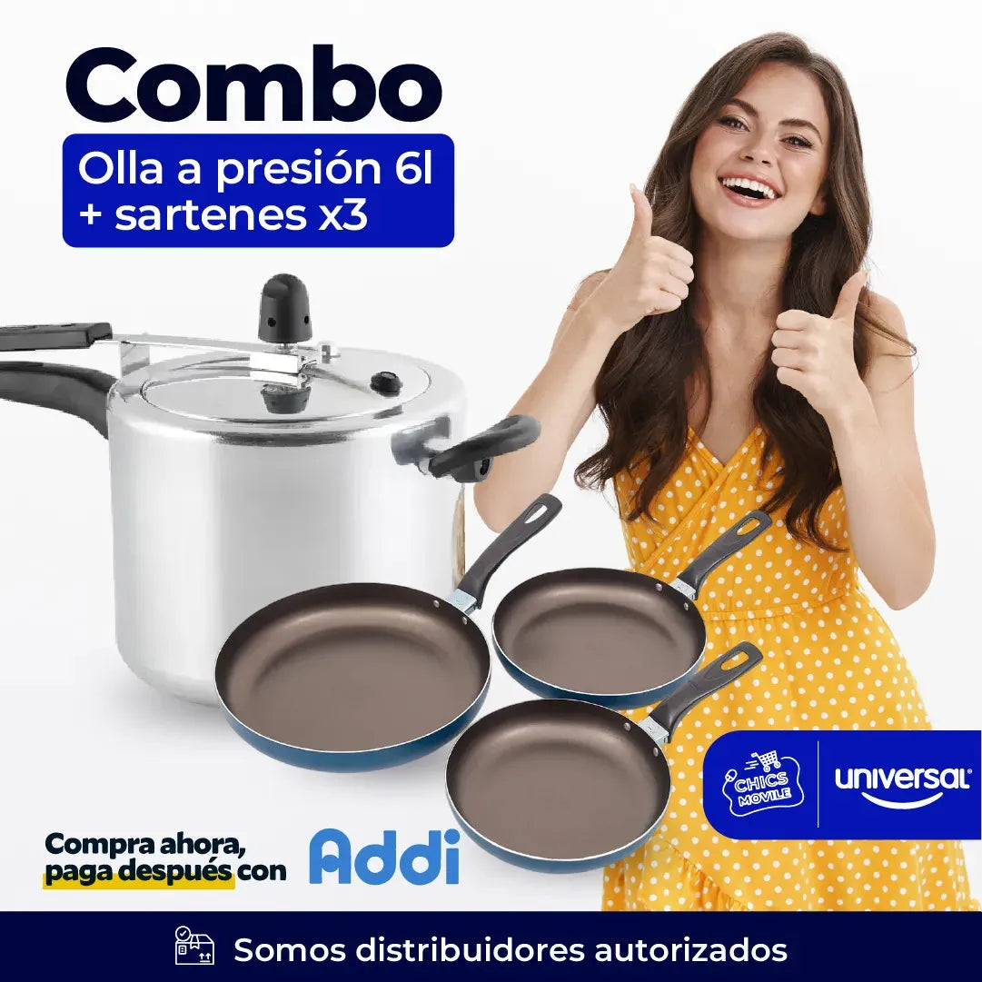 Combo UNIVERSAL Olla a Presión 6Lts + Sartenes X 3 Unidades 👨‍🍳🍳 - Chics Movile