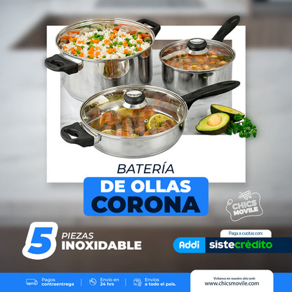 Batería de ollas por 5 Piezas Corona