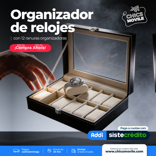 Organizador de joyas con cojines extraíbles 12 Relojes, vidrio enmarcado y cierre seguro para almacenamiento de joyas de relojes