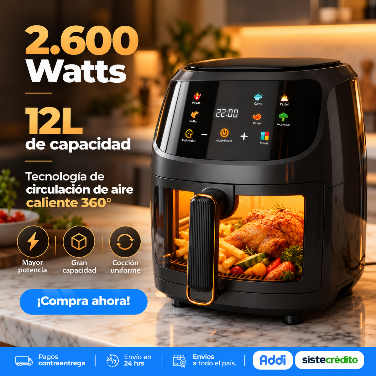Freidora De Aire Olla Air Fryer 10 Litros Táctil + Parrill